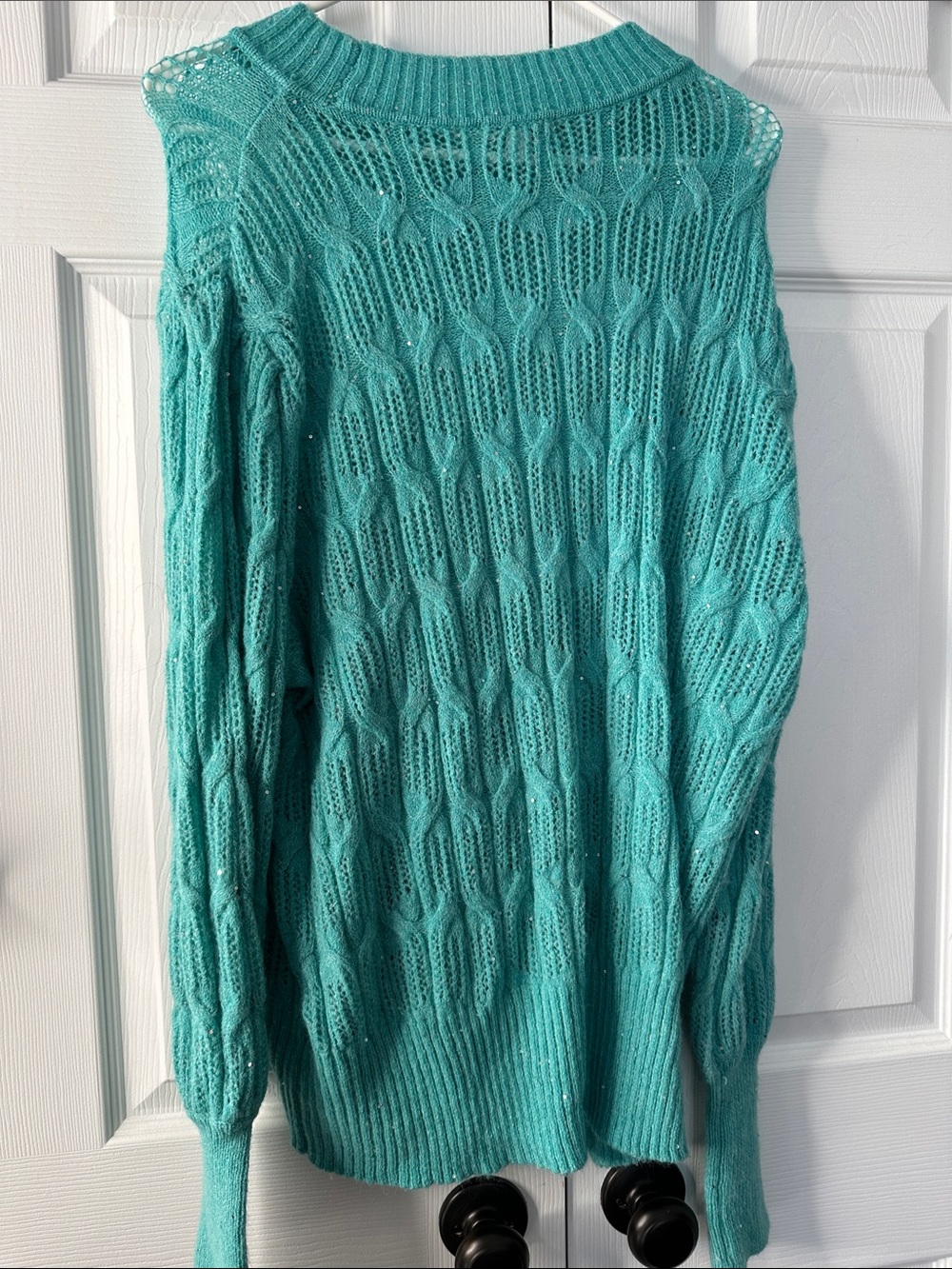 Turquoise Cable Knit Women's Sweater - Picture 5 of 6